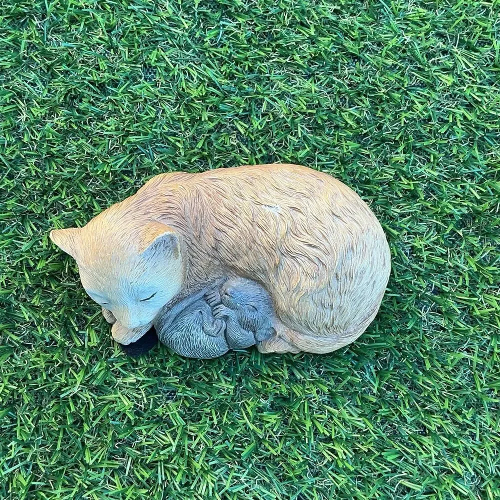Vintage Mother Cat Kitten Figurine Sleeping Ash Brown Taiwan 4.5” Resin